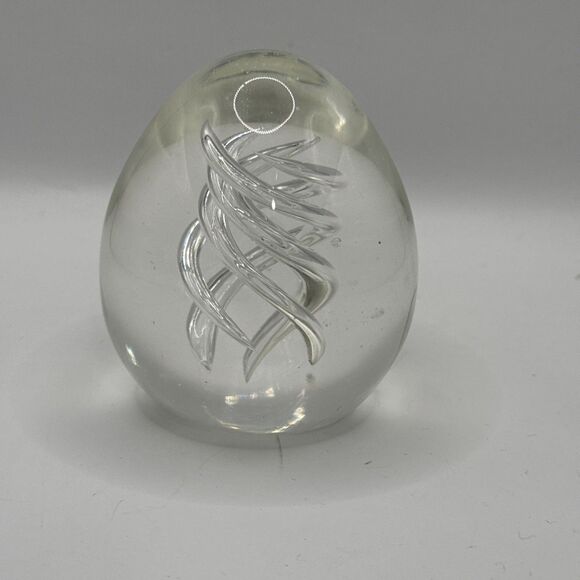 VTG Paperweight Egg Clear Swirl Abstract Art Glass '80s - Picture 1 of 4